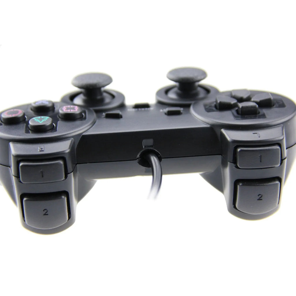 PS2 wired game controller with USB cable, shown in bare metal colour finish