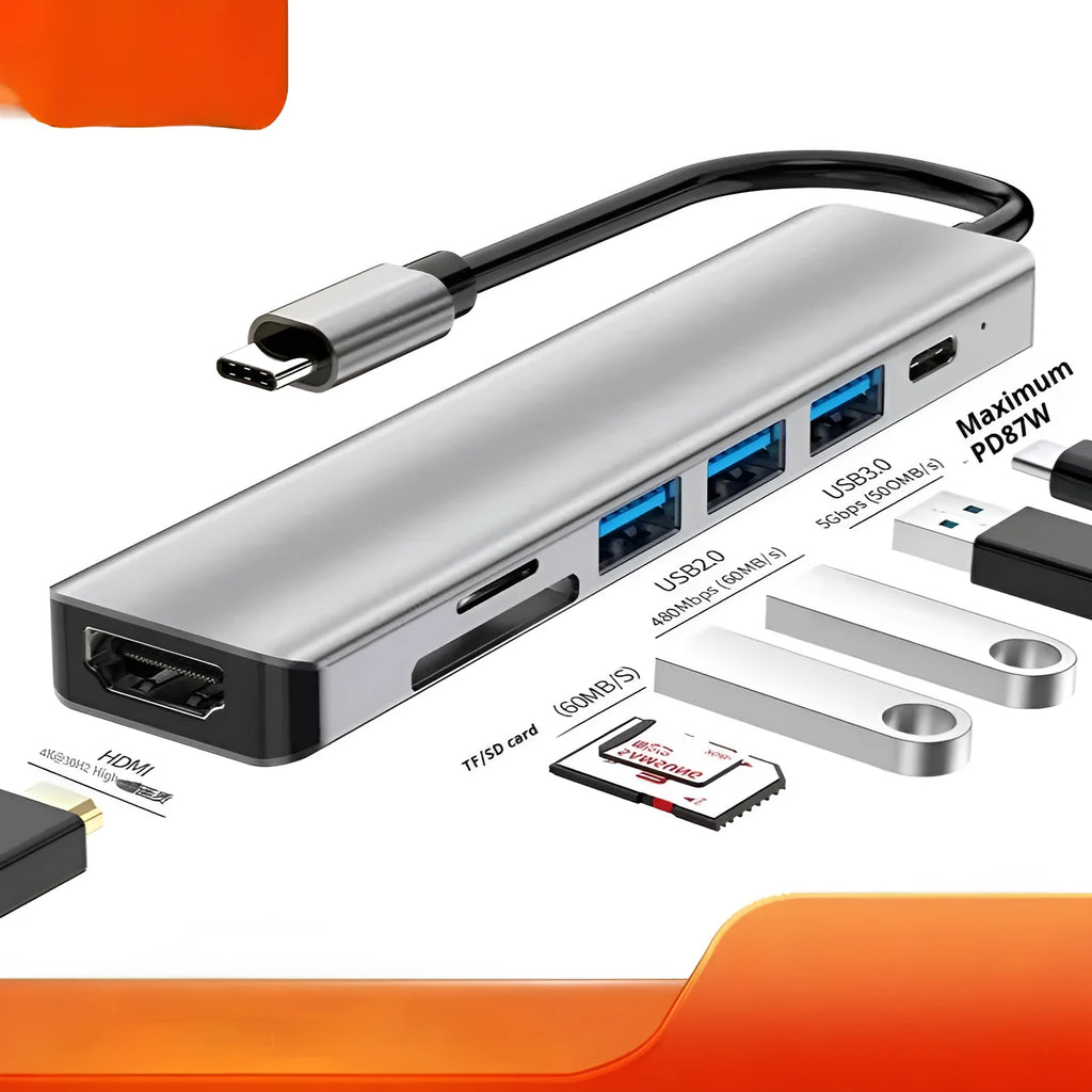 USB C 7-in-1 expansion dock with HDMI port and 15 cm cable for laptop connectivity