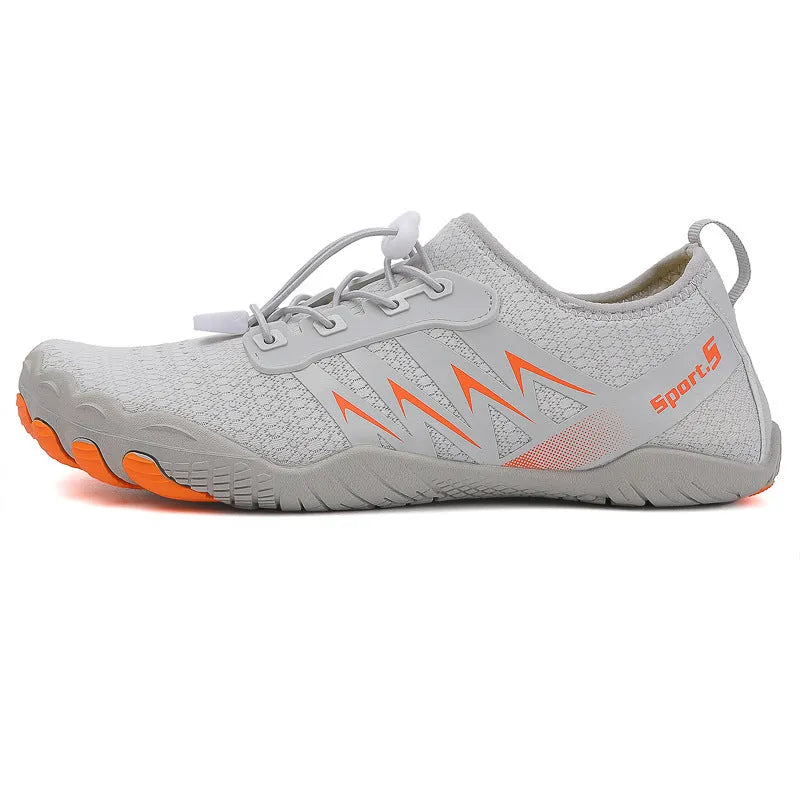 A pair of low-top river tracing shoes in a casual style with a mesh upper and rubber sole.