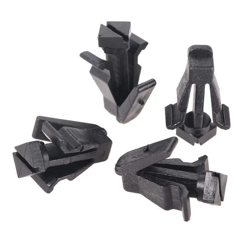 Black plastic Nissan bumper cover radiator grille fastening clip with part number 76882-0M060