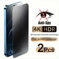 Anti-peeping tempered glass screen protector for iPhone showing privacy angle and full screen coverage.