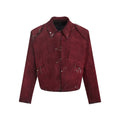 Men's red quilted jacket with decorative flocking pins and lapel collar in loose fit
