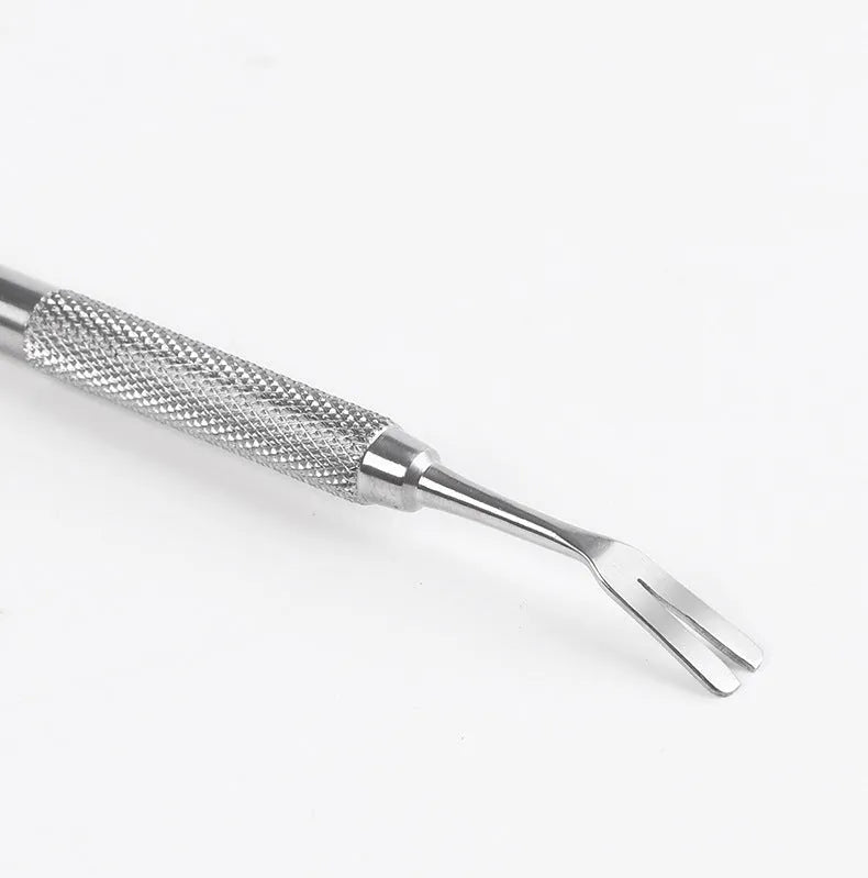 Silver stainless steel tick removal tweezers with fine tips and ergonomic handle for pets
