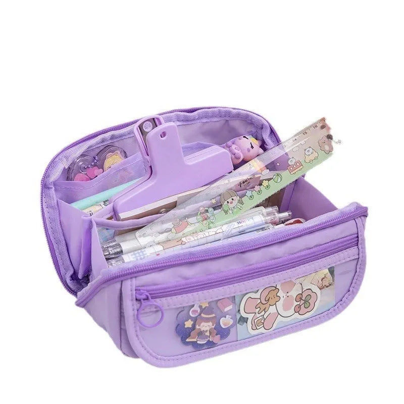 Korean-style canvas pencil case with ten-layer flip design in six colour options