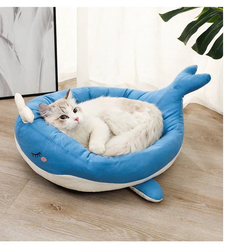 Blue duck-shaped pet bed sofa with soft polyester filling and raised edges