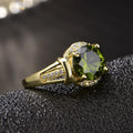 Olive green 18K gold-plated open ring with sparkling artificial gemstone, adjustable size, overlapping edges