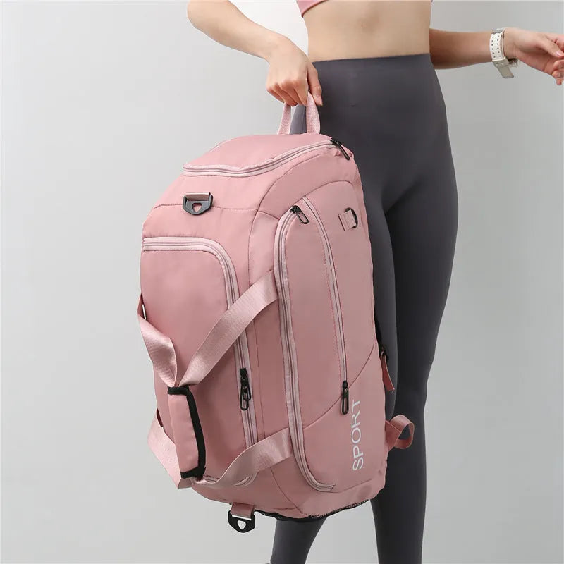 Waterproof gym backpack with separate shoes compartment and multiple pockets in light green colour