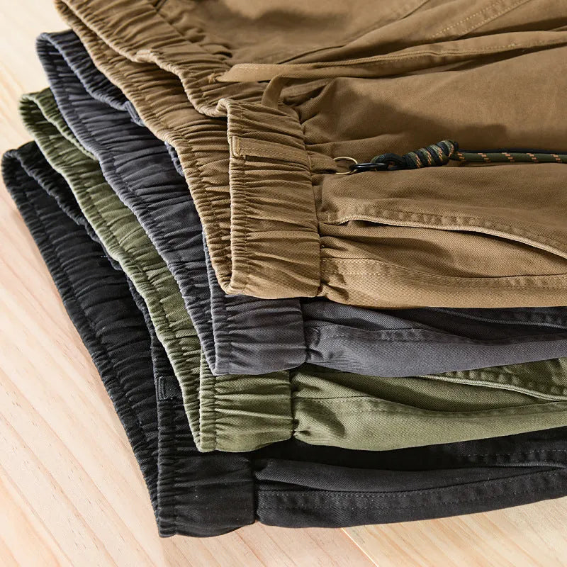 Men's army green cotton drawstring overalls with ankle band design