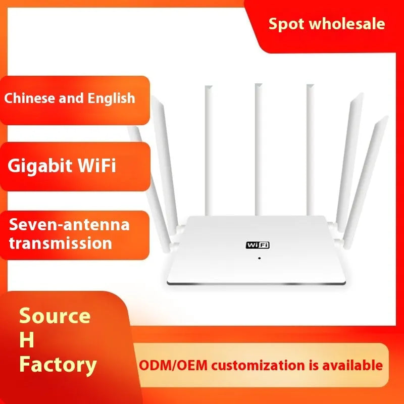 Black and white dual-band 5G gigabit Wi-Fi router with multiple antennas for home through-wall coverage.