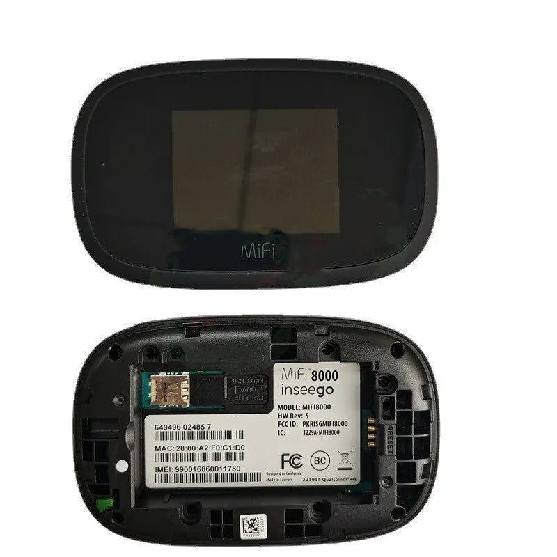 Black portable 4G WiFi router with dimensions 10x20x3cm for mobile internet access.