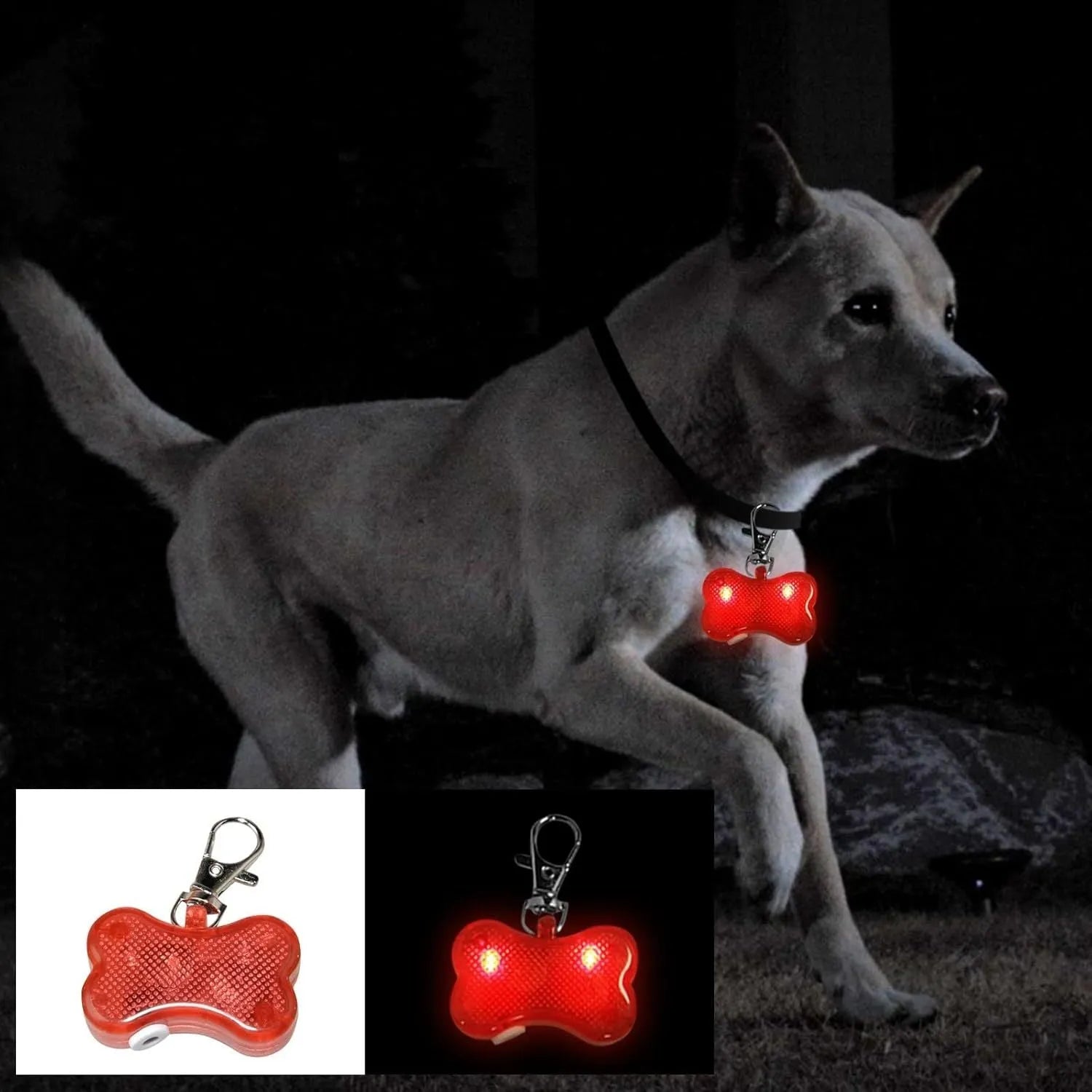 LED luminous bone pendant for pet collars in multiple colours with three light modes