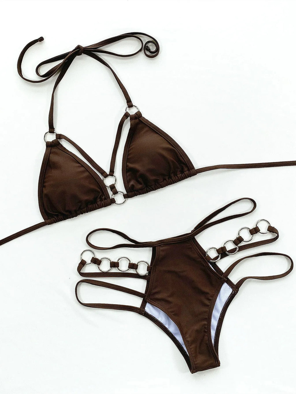 Women's pure colour separated bikini set in red, black, brown, rose red, or royal blue.