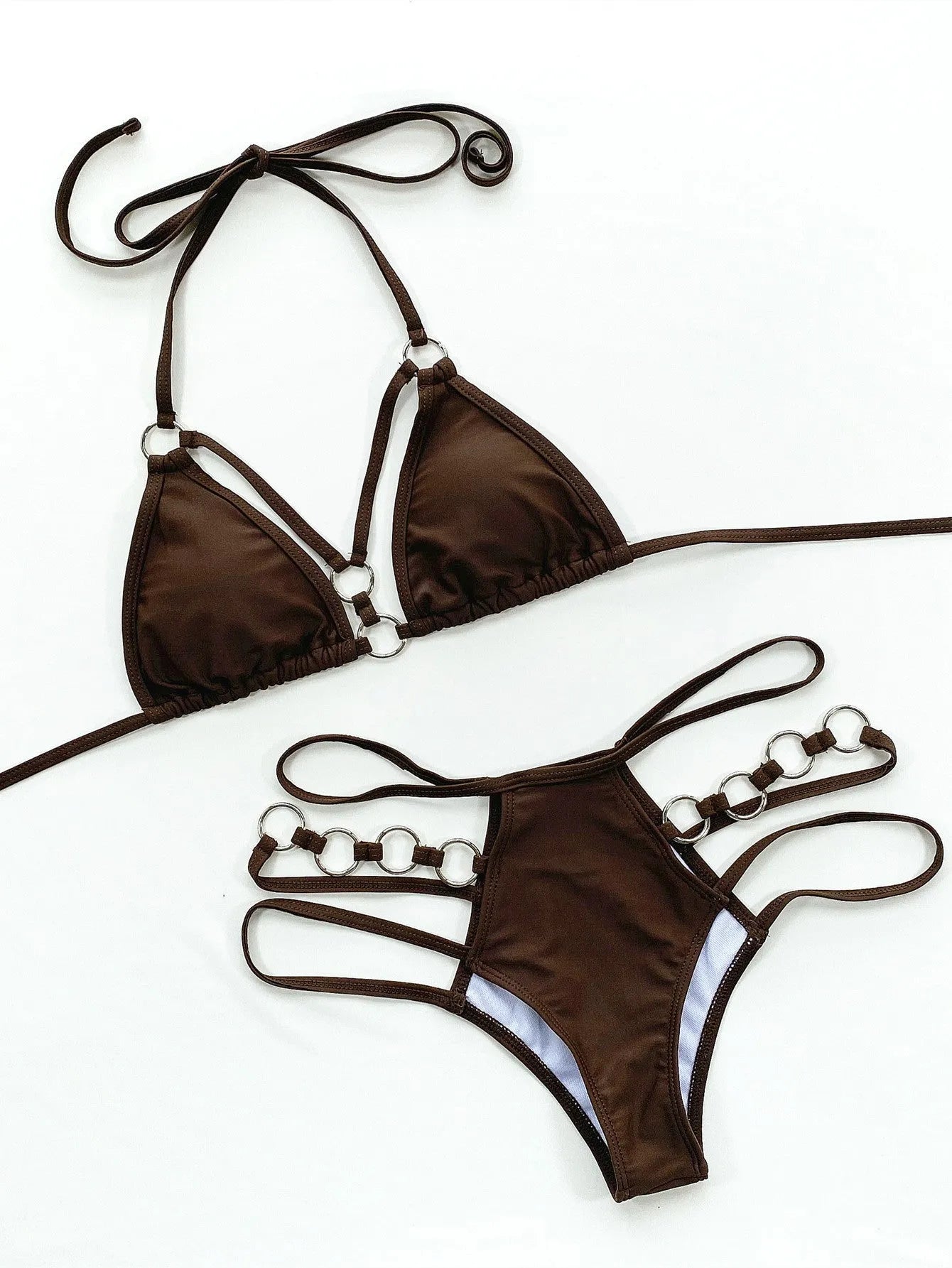 Women's pure colour separated bikini set in red, black, brown, rose red, or royal blue.