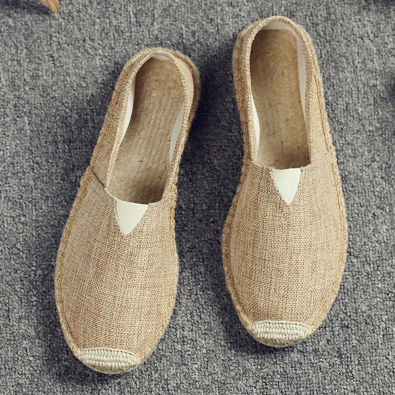Men's solid colour canvas and linen shoes with round toe in black, grey, white, or brown