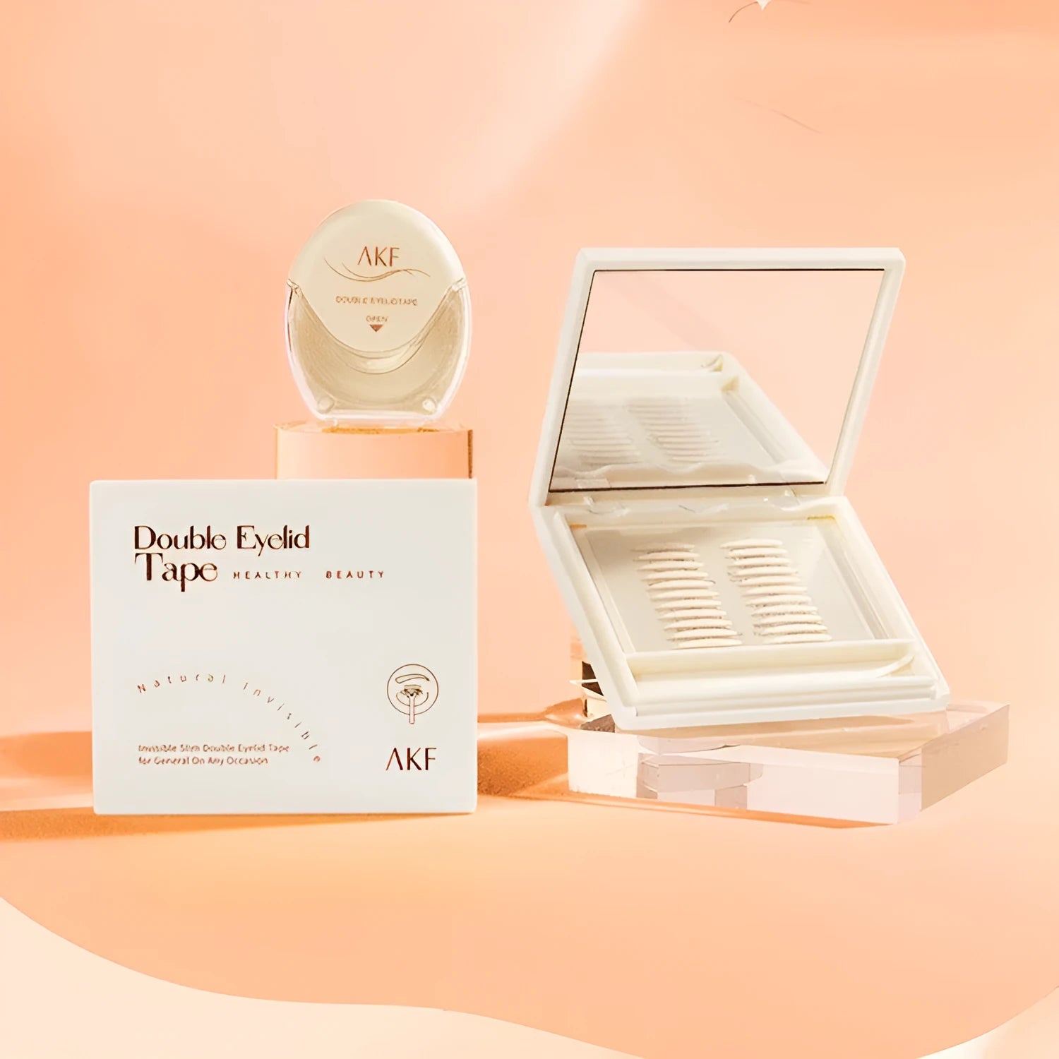 Roll of lace double eyelid stickers showing traceless adhesive patches.