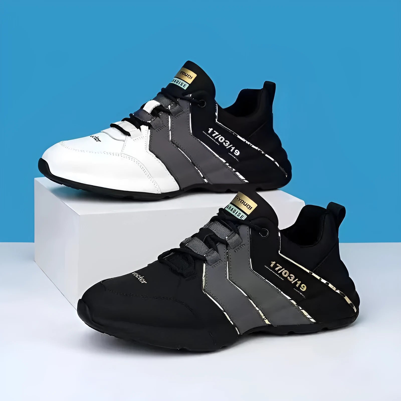 Casual sneakers for teenagers with thick plastic soles and mesh lining in black and grey colour option