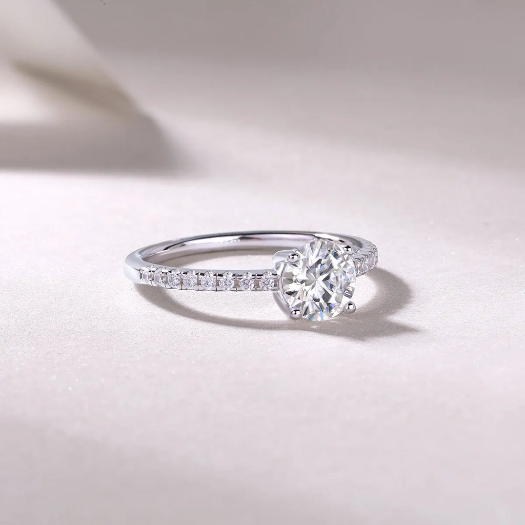 Moissanite wedding ring set with platinum-plated S925 silver, 1-10 carat stone, in gift box with GRA certificate