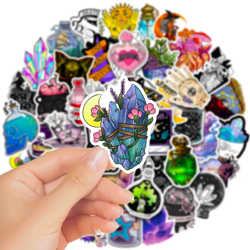 Waterproof PVC adhesive stickers 50 pieces glossy finish 3-8cm for luggage and smooth surfaces