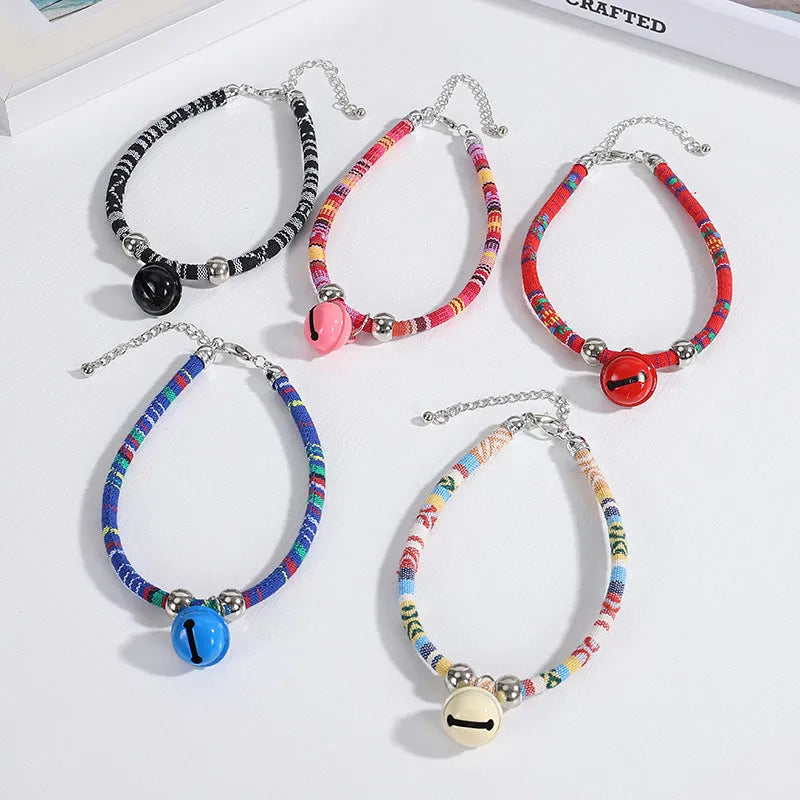 Ethnic pattern pet collar with jingle bell in multiple colour options