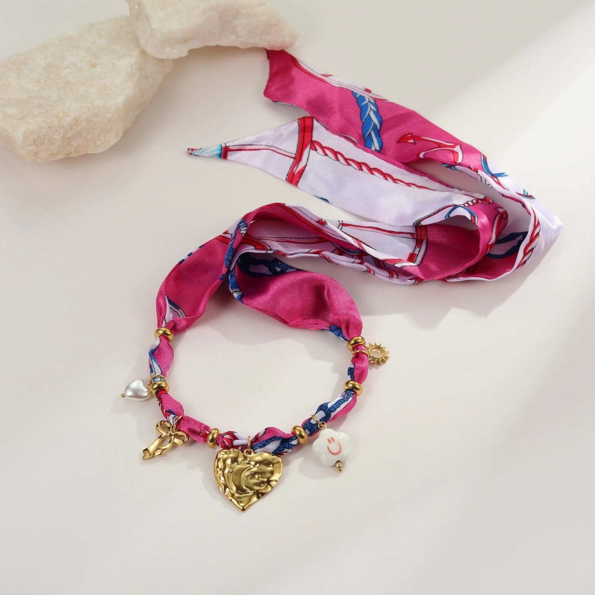 Stainless steel geometric pendant necklace and matching bracelet set with 18K gold electroplating