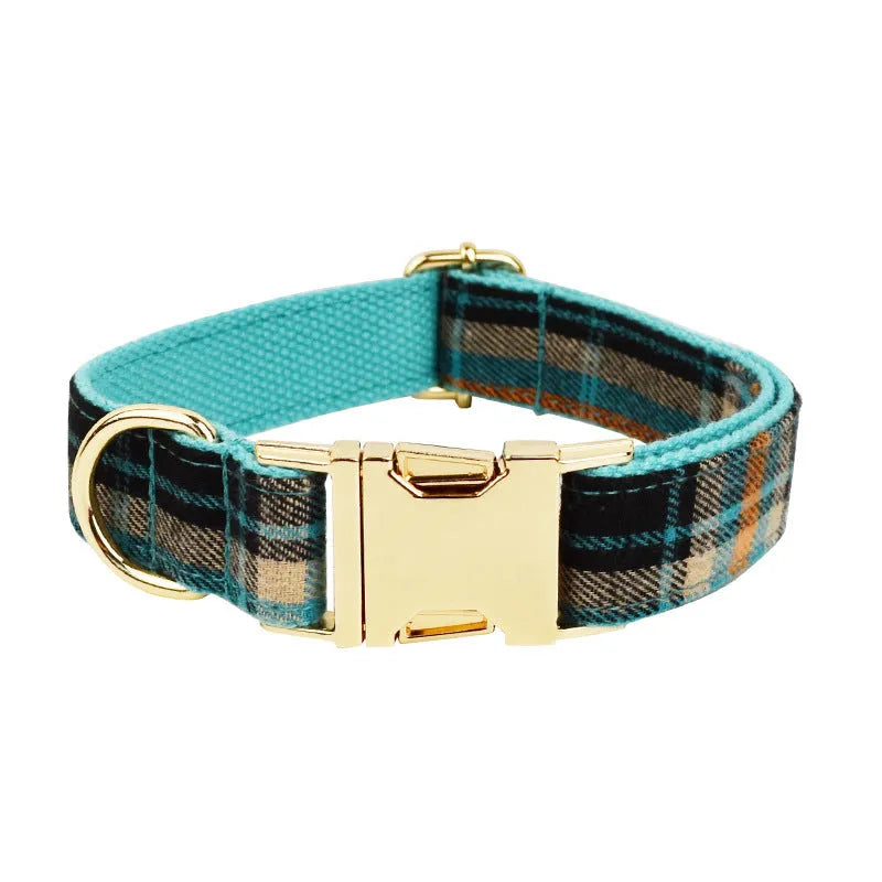 Green retro style pet collar, leash, vest and bow accessories set for dogs