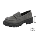 Gray British style slip-on low cut loafers with low heel and rubber sole
