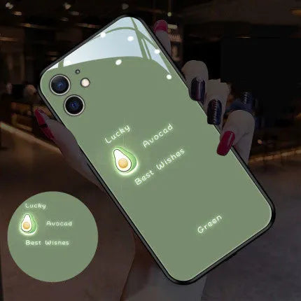 Luminous iPhone case with white daisy design and voice-activated colour lighting on a phone