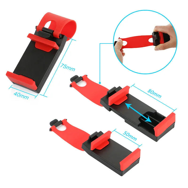 Black car steering wheel clip mount holder with mobile phone attached