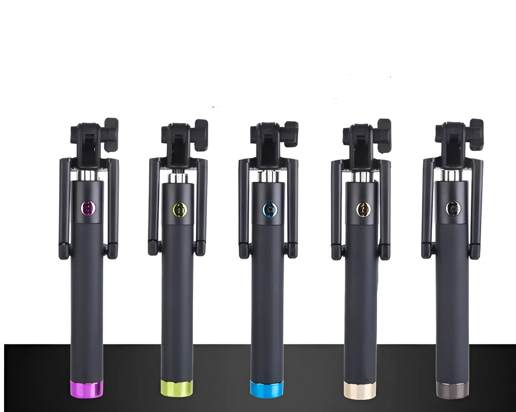 Telescopic aluminium alloy self-timer rod with line control mechanism in multiple colour options