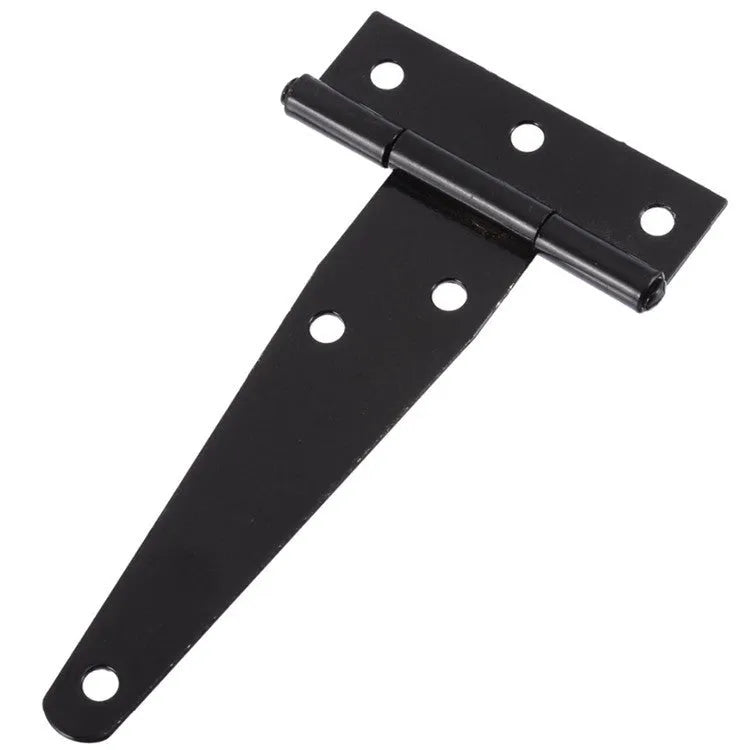 Fixed T-shaped iron hinge for wooden outdoor gates, showing straight arm and multiple size options.