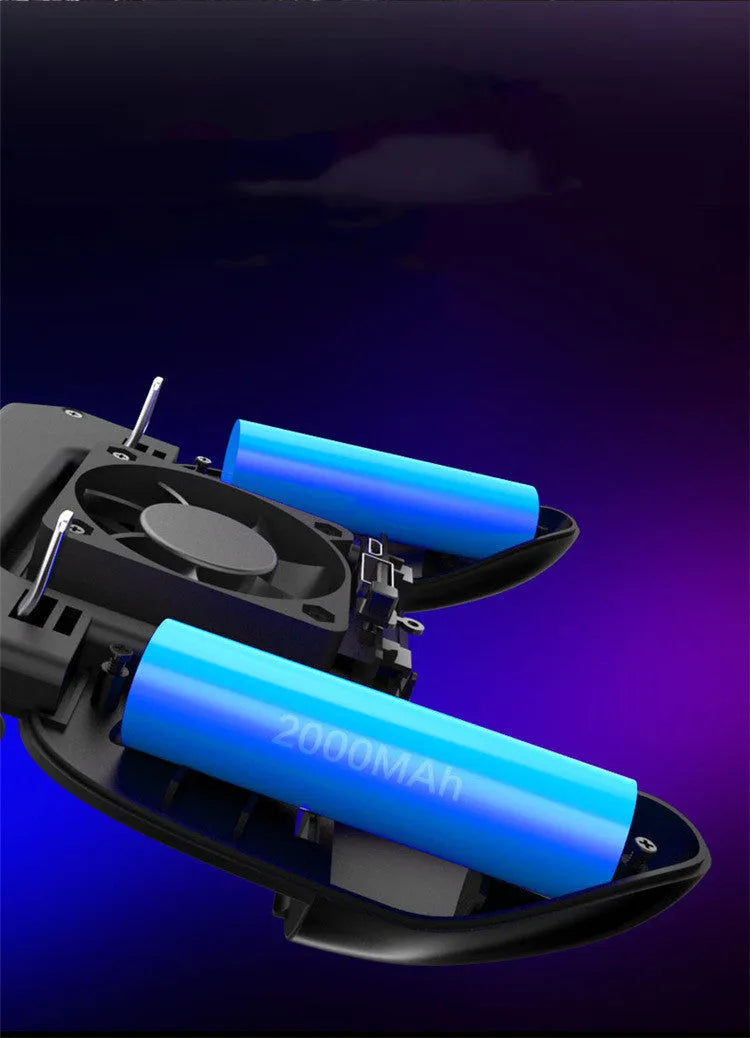 Black mobile game controller for smartphones with aluminium alloy trim and action buttons.