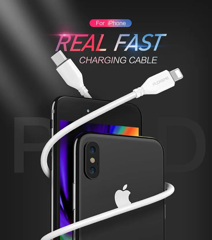 White USB-C to Lightning charging cable for iPhone, 1 metre length