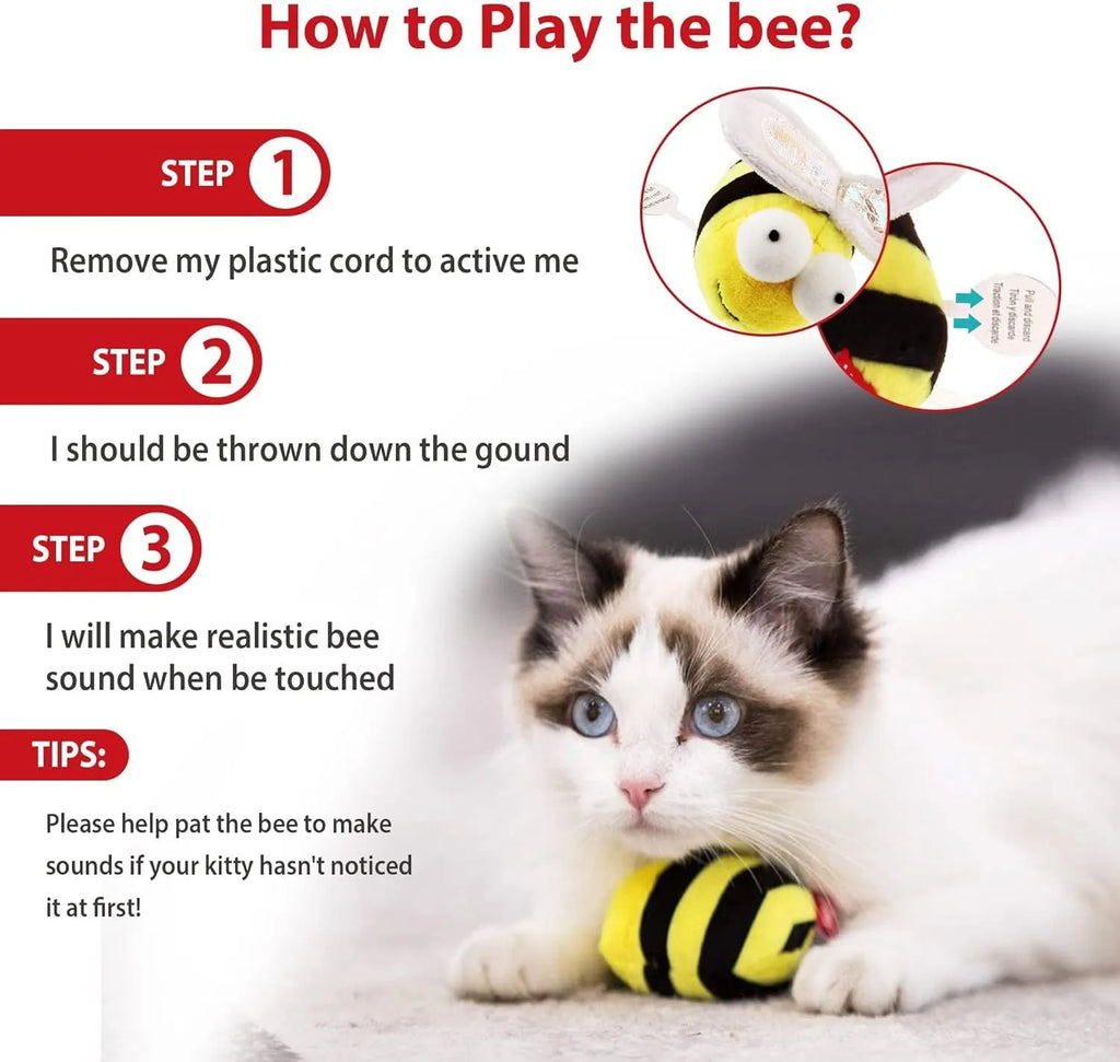Yellow bee-shaped electronic cat toy with motion-activated squeaking for interactive play