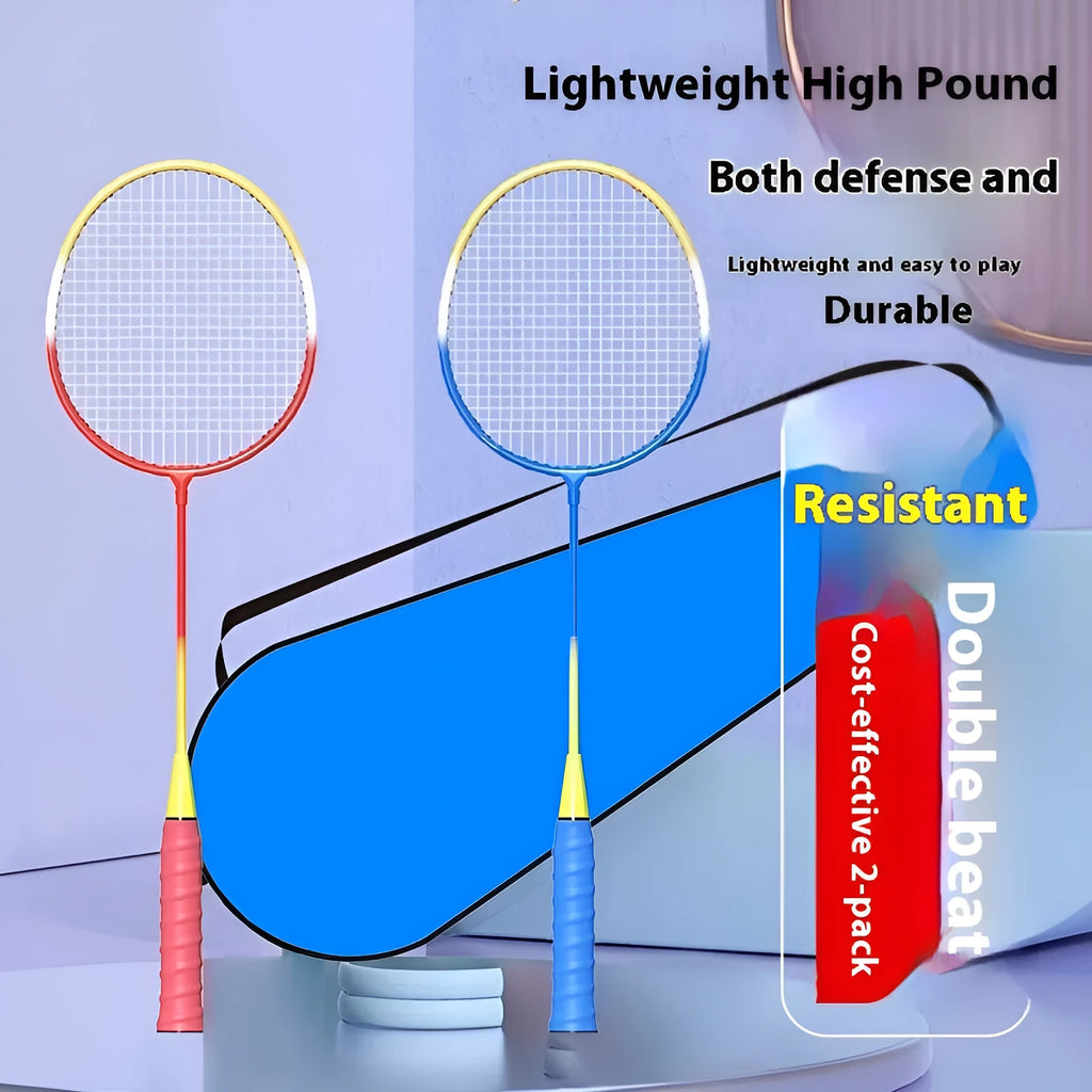 Ultra-light alloy badminton racket set showing blue and red split rackets