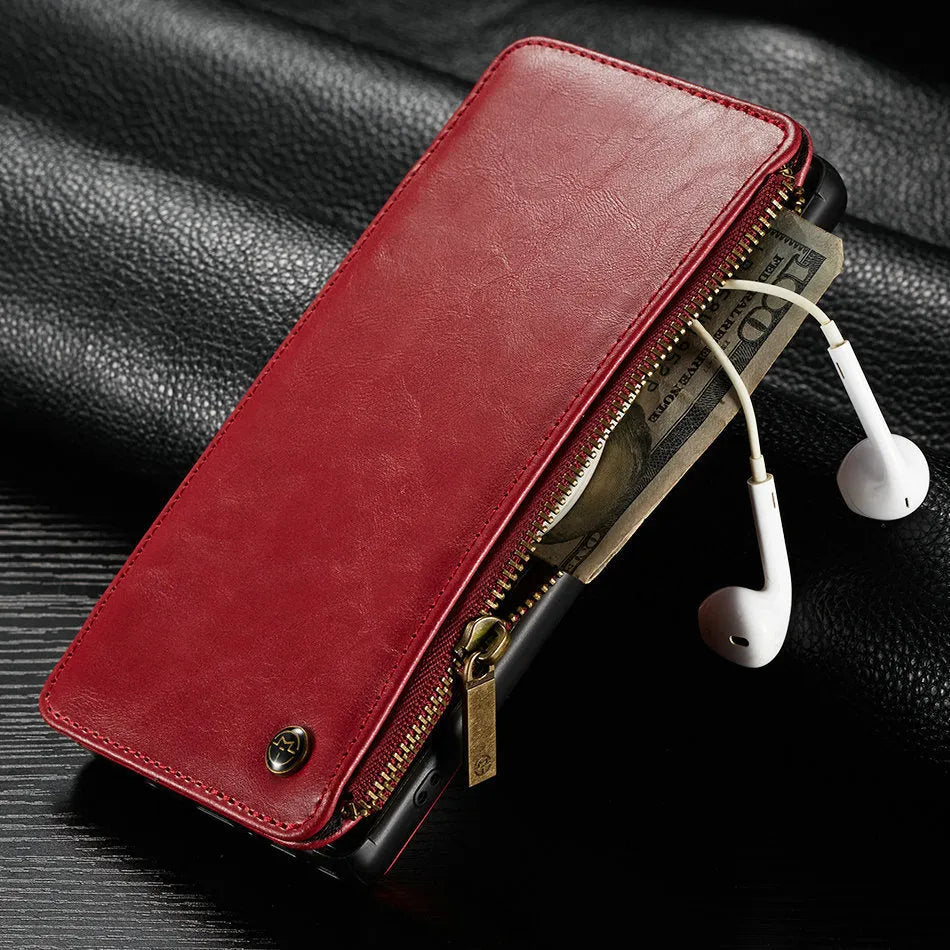 Black leather flip phone case for Samsung Galaxy Note9 showing front and back views