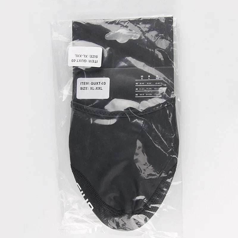 GIYO half palm shoe cover in black, side view showing self-locking band and forefoot coverage for cycling