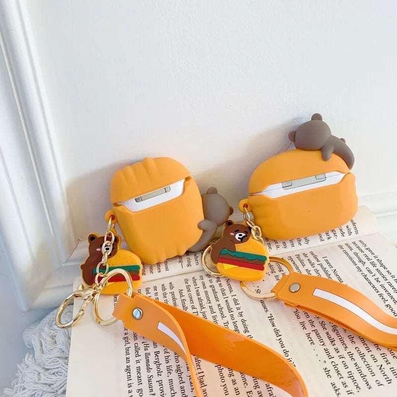 Cartoon silicone protective case for AirPods showing full-body cover with colourful design.