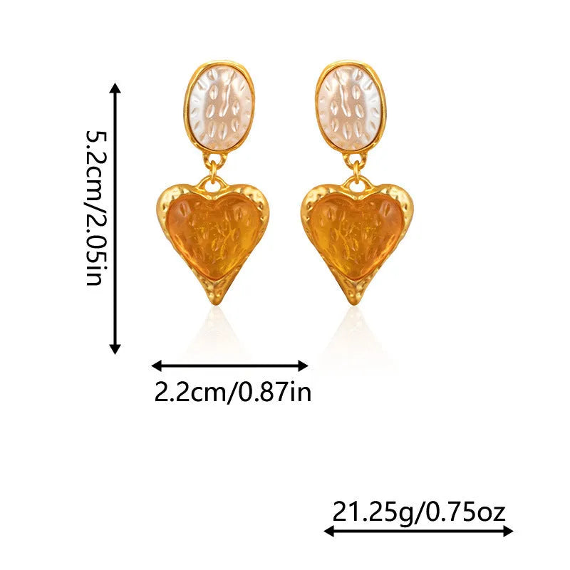 Oval love heart stud earrings with pleated texture in purple, red, green, and yellow white colours.