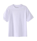 Man wearing a light grey pique cotton short sleeve t-shirt with a loose fit.