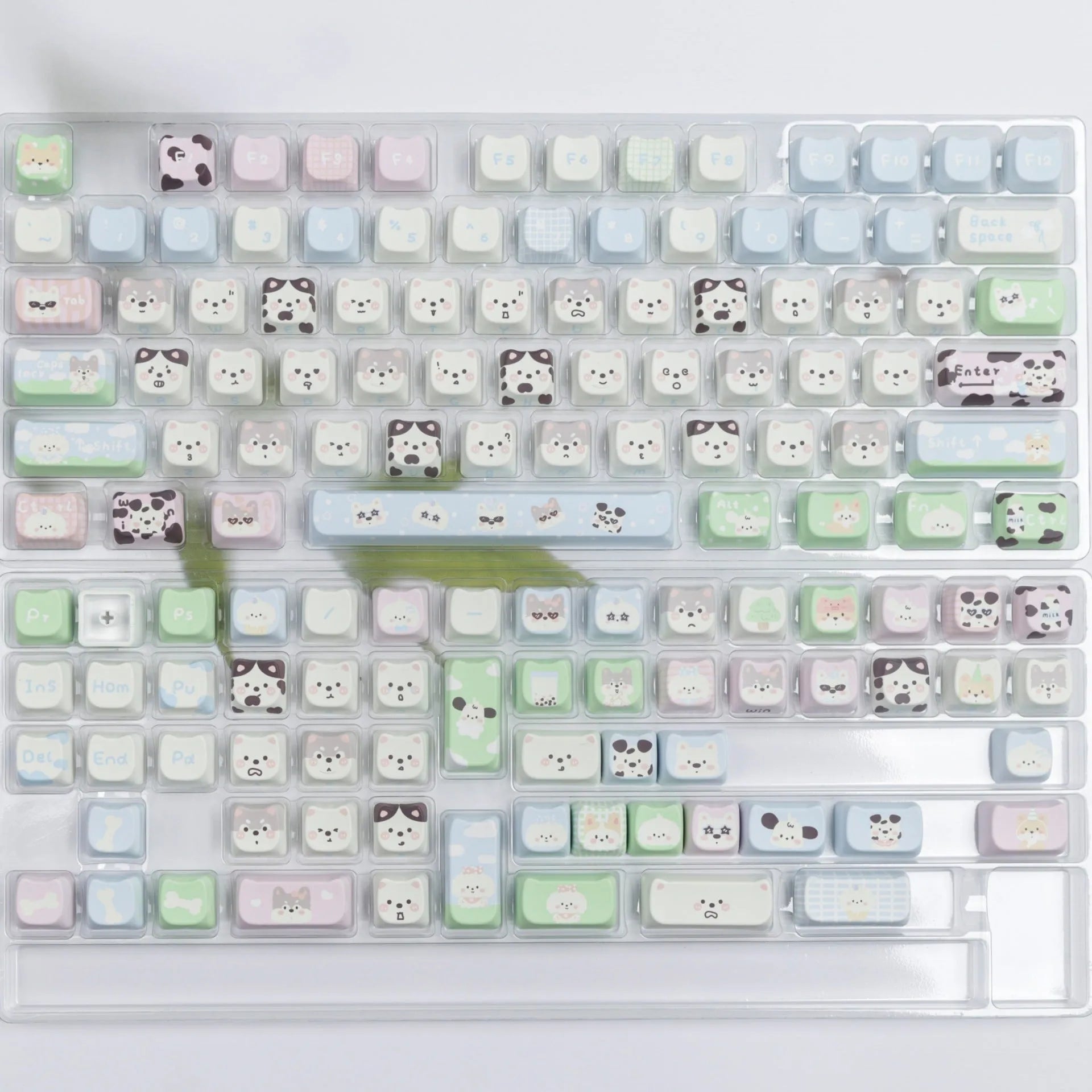 Cat and puppy themed PBT key cap set for mechanical keyboards with colourful sublimation designs