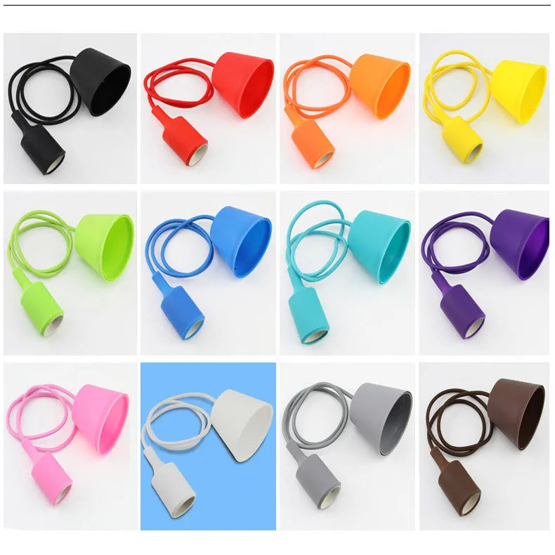 Colourful silicone ceiling pendant light holder with E27 socket and wire for DIY installation