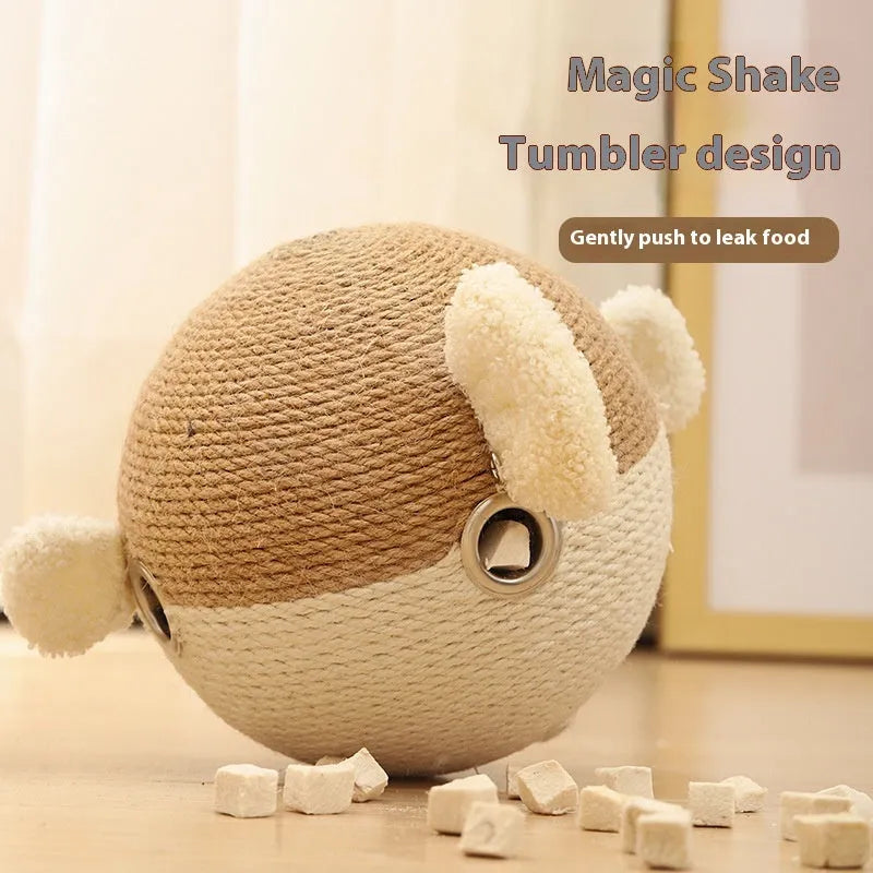 15cm cube puffer leakage food feeder pet toy made from sisal hemp strips