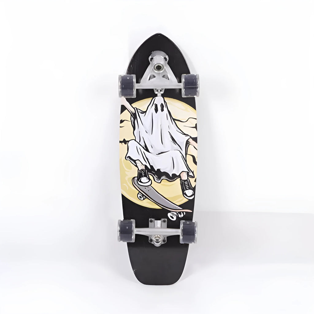 White 31-inch maple wood street scooter skateboard with deck and truck components