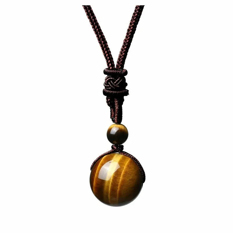 16mm natural stone pendant necklace with geometric oval shape and plating finish, adjustable chain, unisex design