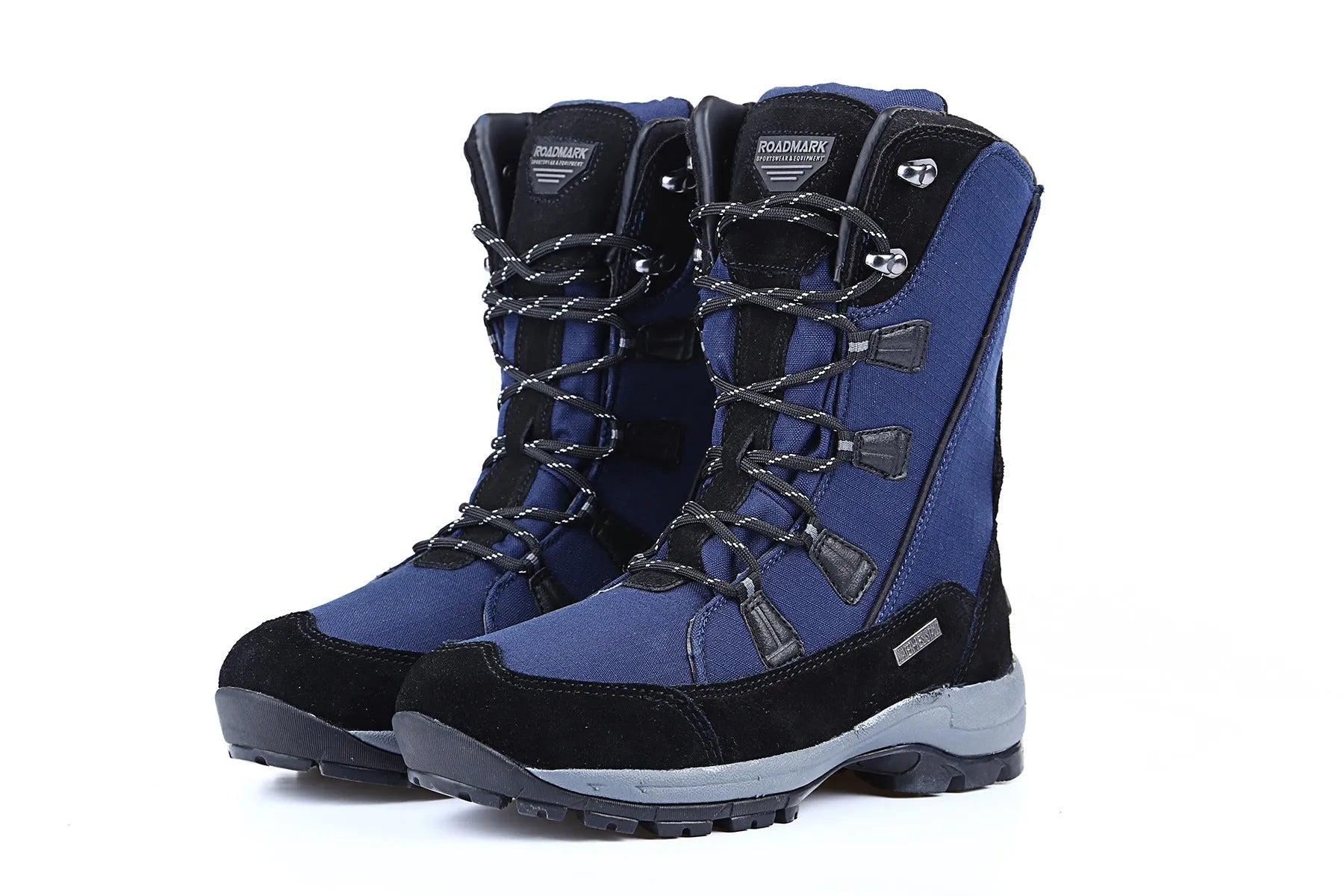 Women's white genuine leather mid-calf snow boots with a round toe and rubber sole on a plain background.