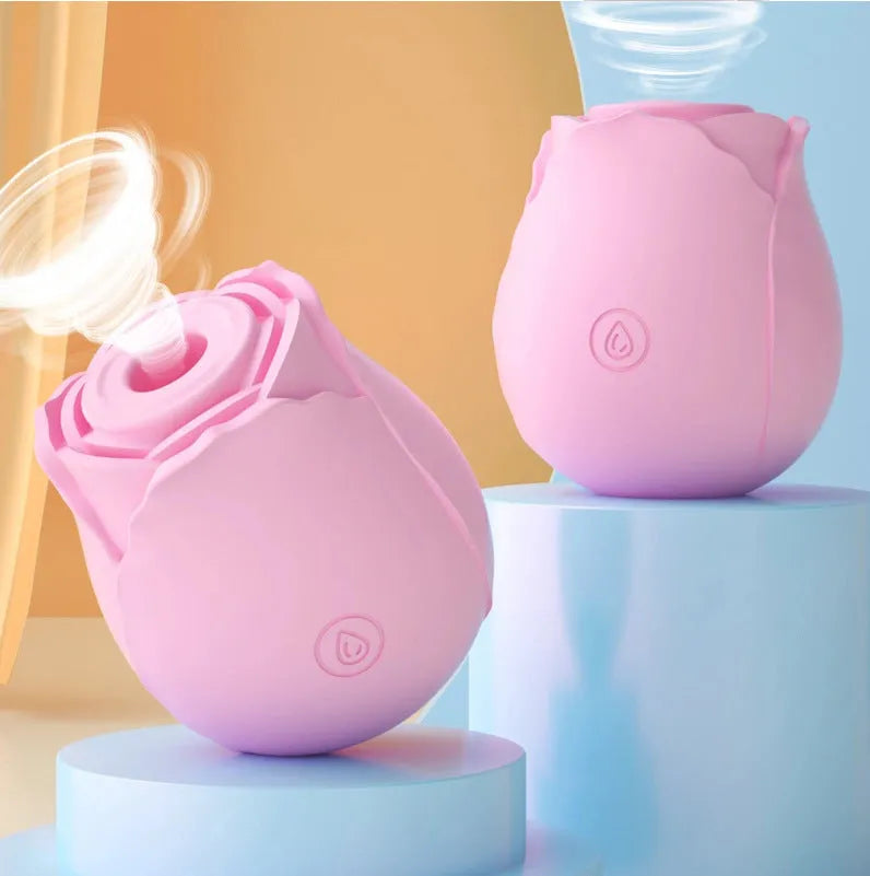 Huafeihua rose sucking tongue licking vibrating egg in pink, silicone body, 58x58x62mm, 35dB quiet adult toy