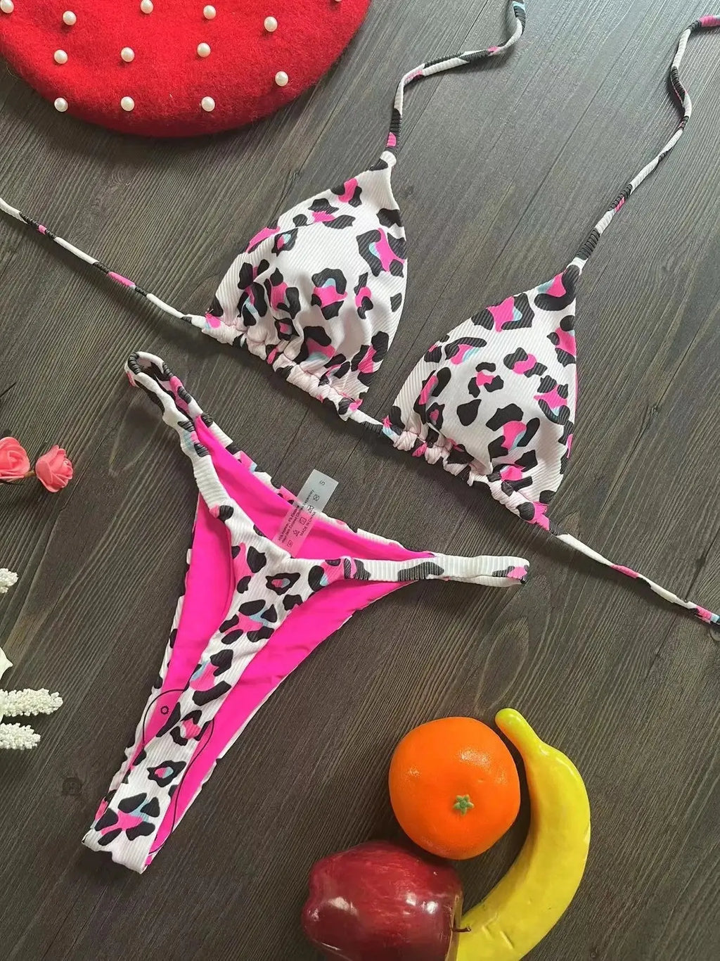 Women's printed bikini swimsuit in briefs style with cotton lining, shown in colour RT2110