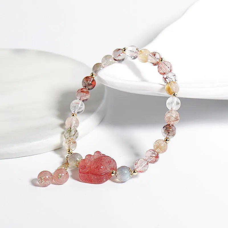 Handmade women's crystal bracelet with natural stones in Korean style design