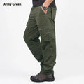 Men's thick cotton thermal overalls with wool lining in khaki colour, showing loose straight-leg fit.