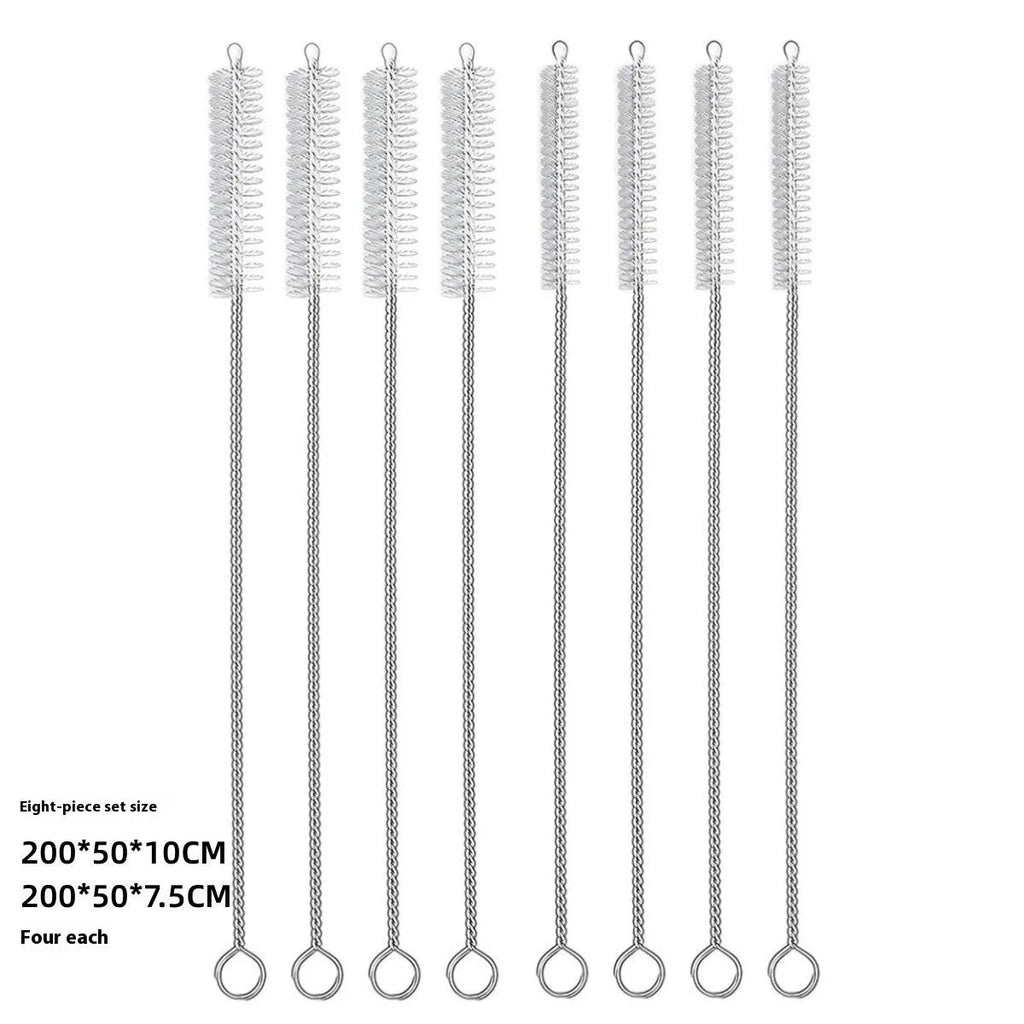 Nylon cleaning brush set with stainless steel handles for straw and bottle cleaning